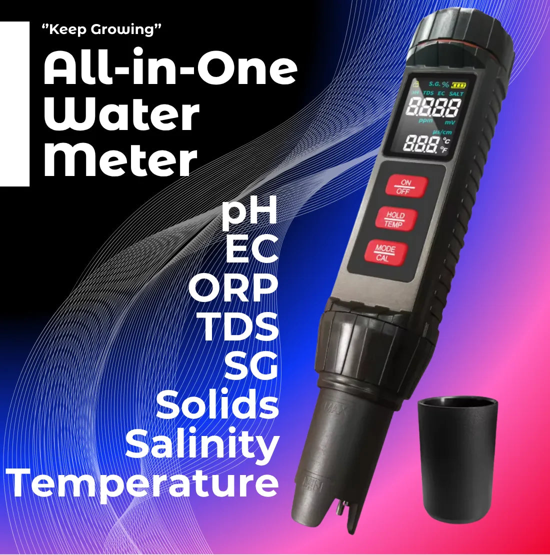 RootBox Hydro All-in-One Water Meter – pH, EC, TDS, ORP, SALT, S.G & Temperature Meter for Hydroponics