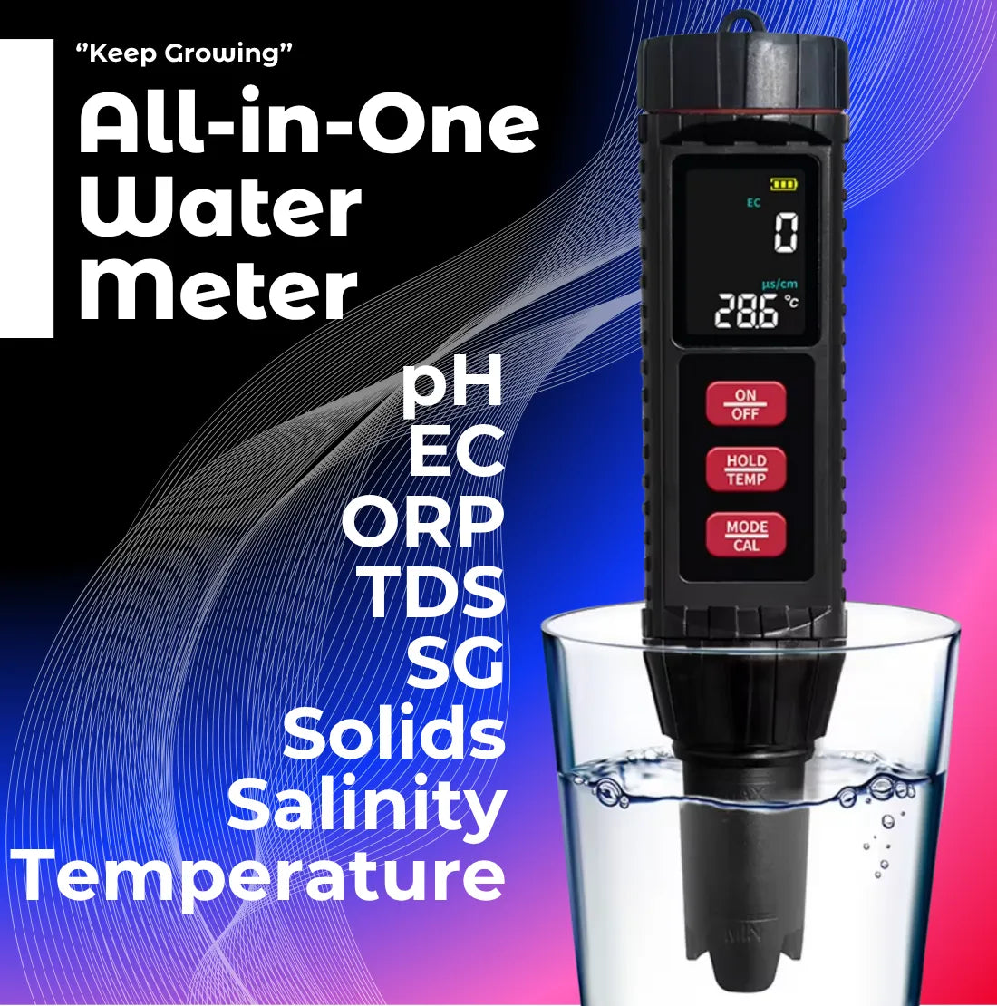 RootBox Hydro All-in-One Water Meter – pH, EC, TDS, ORP, SALT, S.G & Temperature Meter for Hydroponics