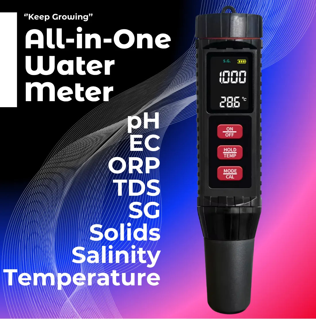 RootBox Hydro All-in-One Water Meter – pH, EC, TDS, ORP, SALT, S.G & Temperature Meter for Hydroponics