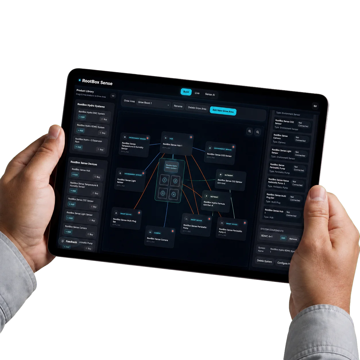 RootBox Sense Dashboard auf einem Tablet.